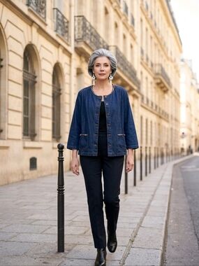 Ruby Rd. Vintage Denim Button-Front Jacket with Beaded Trim